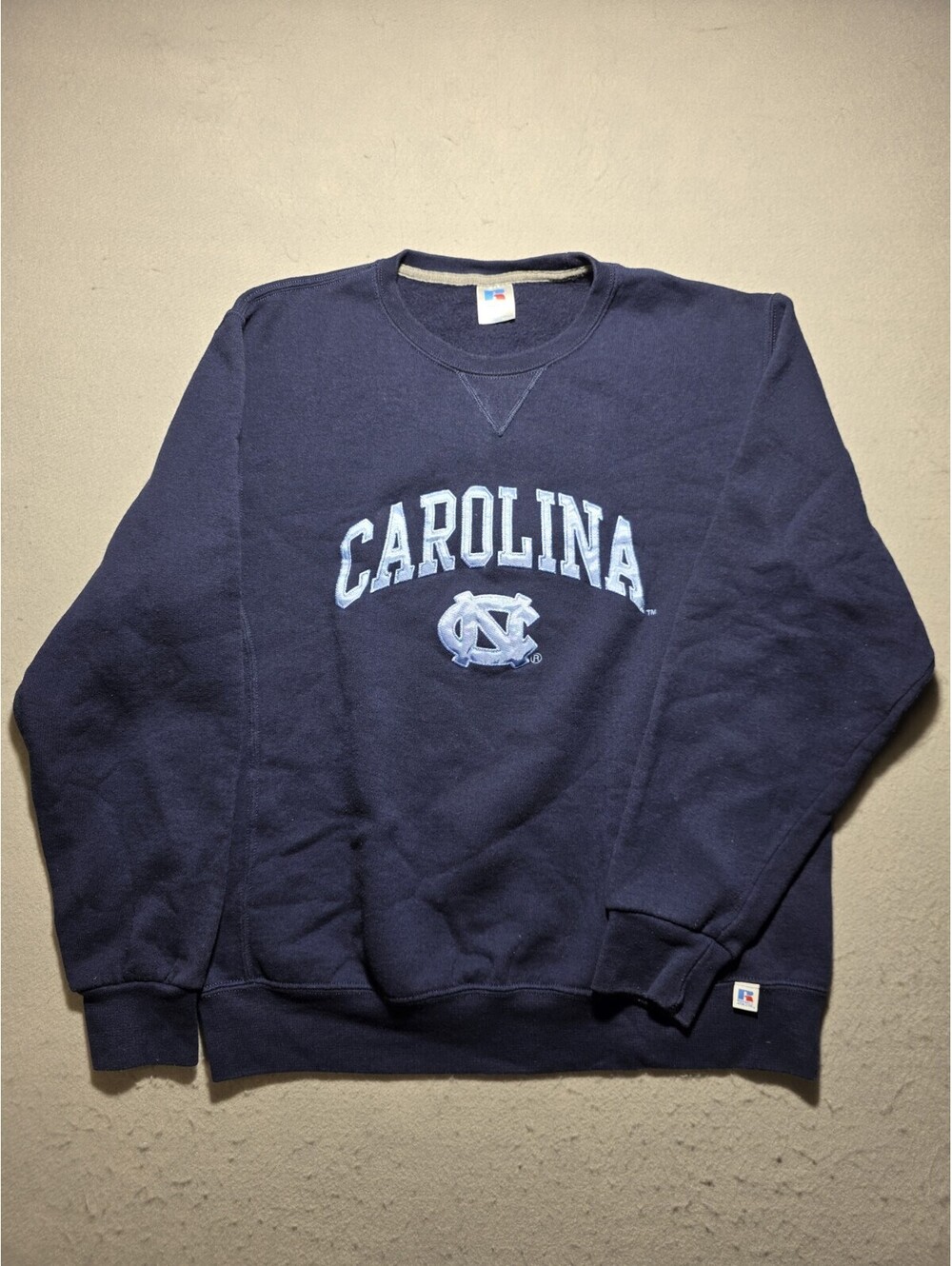 Vintage Russell Athletic UNC Carolina Sweatshirt Mens Lg Navy Blue Crewneck 90s